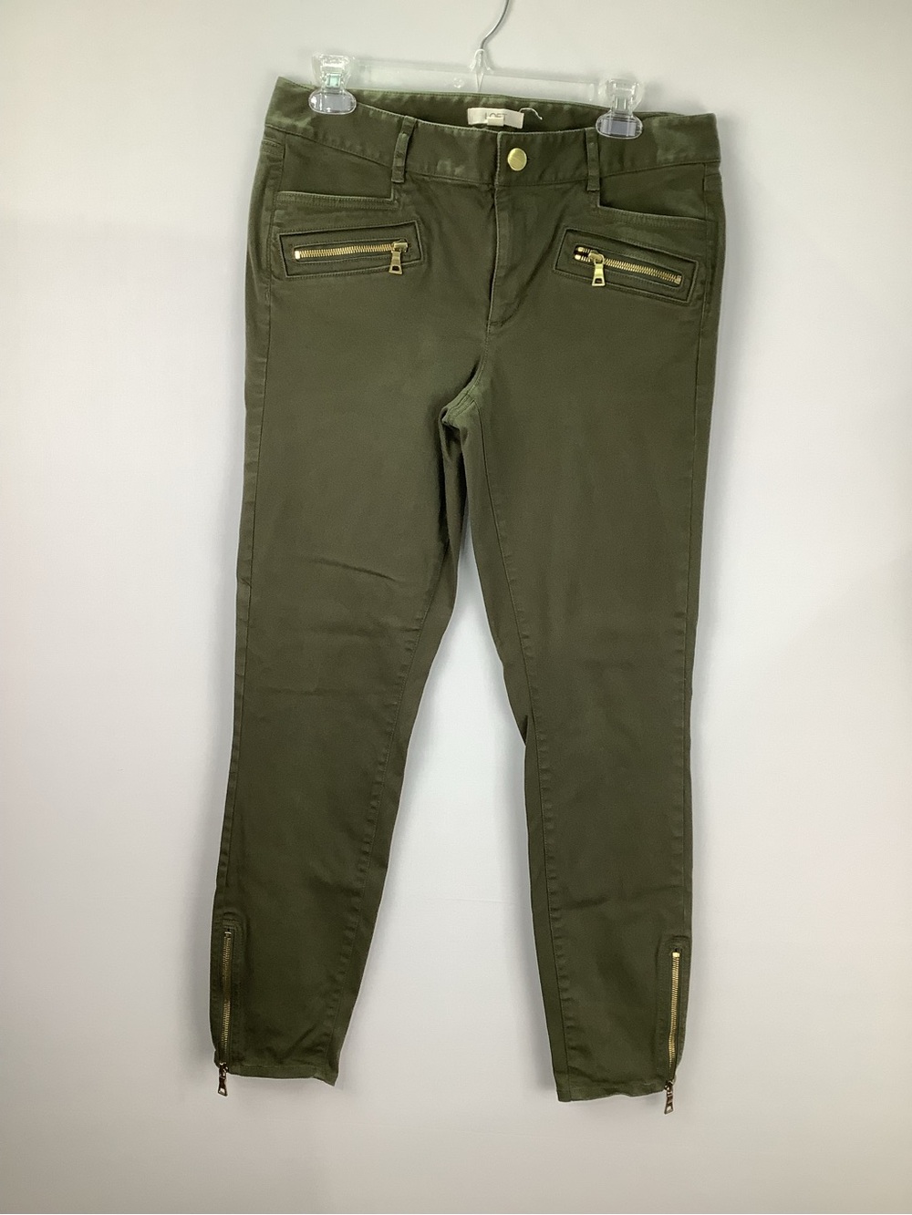 Loft Marisa Women's Olive Green Zip-Pocket Skinny Ankle Jeans size 8